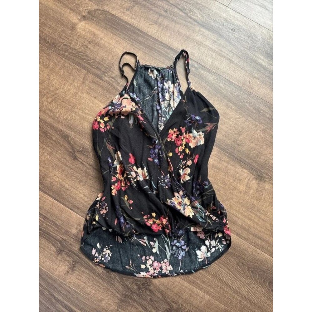 Women’s Staccato Floral Black Spaghetti Strap Tank Top Size S